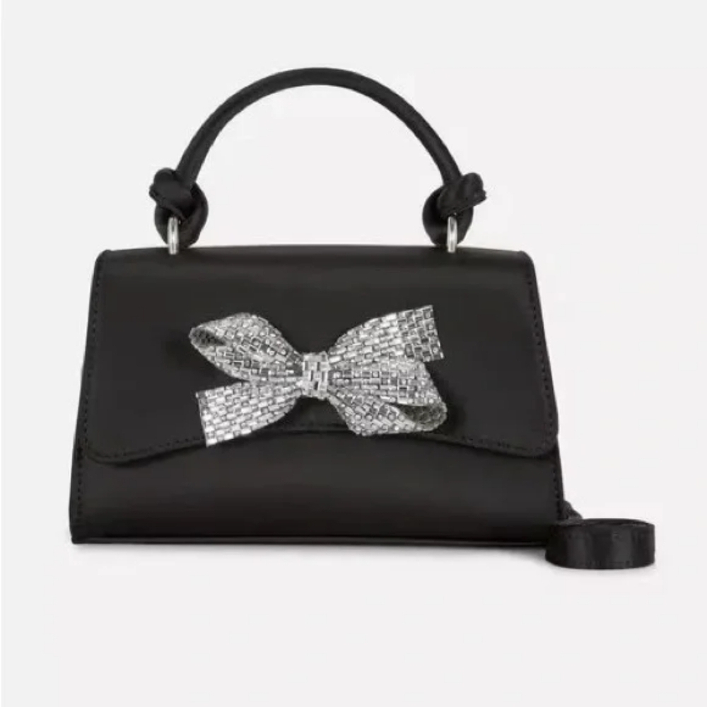 Primark Rhinestone Silver Bow Black Party Purse Nwot Elegant Evening Chic